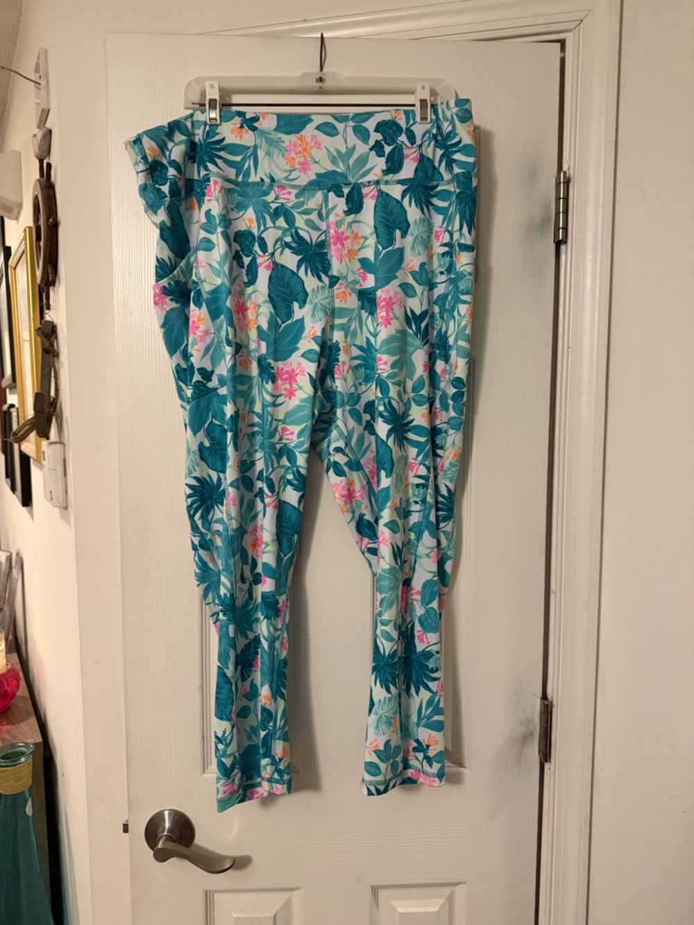 Cato Teal Floral Leggings with Pink & Yellow Accents